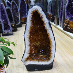 永韻批髮黃晶洞原石紫水晶洞錢袋擺件聚寶盆家居裝飾擺件禮物hjd