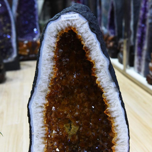 永韻批髮黃晶洞原石紫水晶洞錢袋擺件聚寶盆家居裝飾擺件禮物hjd