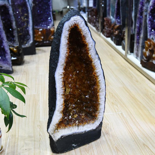 永韻批髮黃晶洞原石紫水晶洞錢袋擺件聚寶盆家居裝飾擺件禮物hjd