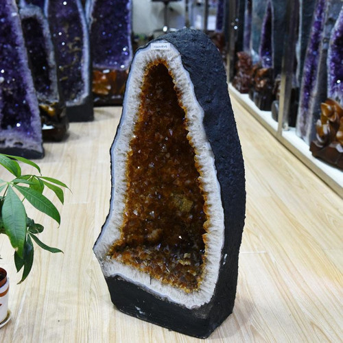 永韻批髮黃晶洞原石紫水晶洞錢袋擺件聚寶盆家居裝飾擺件禮物hjd