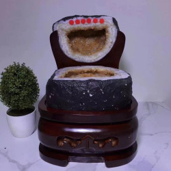 永韻天然巴西黃晶洞黃晶洞聚寶盆錢袋子瑪瑙原石招財鎮宅居家擺件