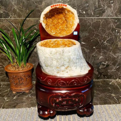 永韻天然巴西黃晶洞黃晶洞聚寶盆錢袋子瑪瑙原石招財鎮宅居家擺件