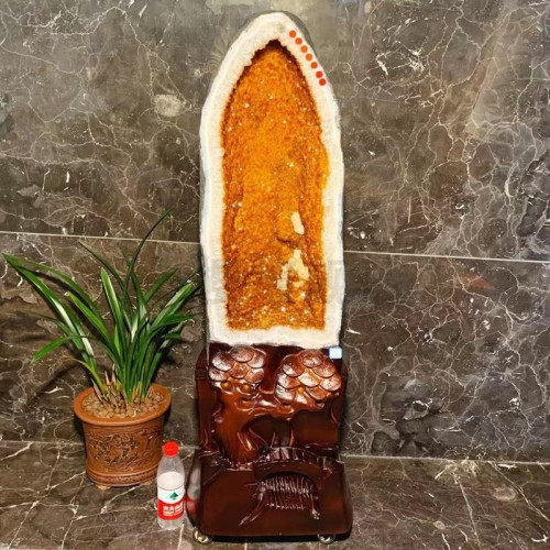 永韻天然黃晶洞擺件洞形好 造型美觀 晶體乾淨 顔色豔麗 顆粒水潤