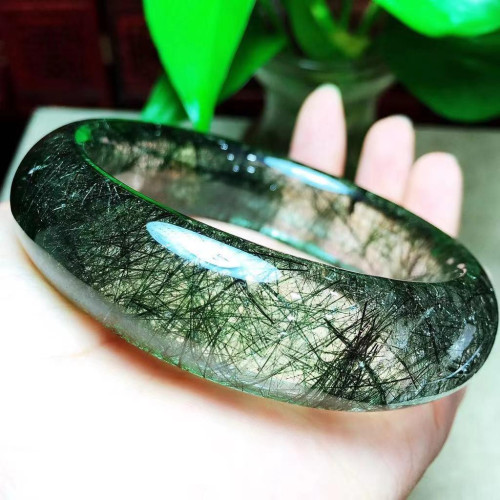 極品天然綠髮晶手鐲  順髮髮晶 晶體通透 做工精細