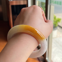緬甸老坑翡翠玉手鐲冰種黃翡翠圓條正圈水潤黃翡玉鐲子少女送禮物