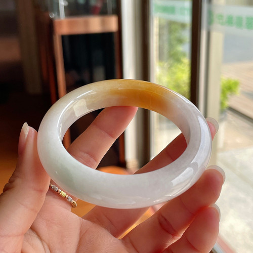 緬甸天然A貨翡翠玉手鐲冰糯種黃翡細圓條翡翠手鐲水潤黃翡玉鐲子