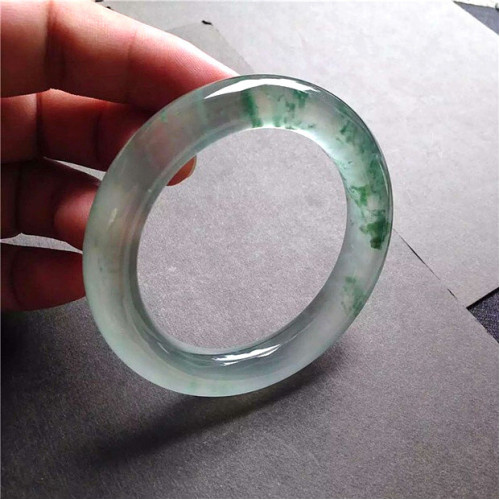 天然翡翠手鐲冰種圓條七彩飄花玻璃種玉手鐲緬甸貴妃玉鐲子少女款