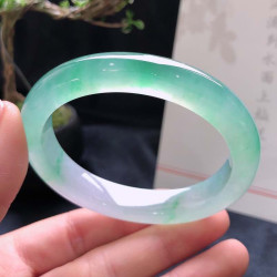 老坑緬甸冰種飄花翡翠手鐲飄綠花正圈玉鐲少女款專櫃玉手鐲通透款