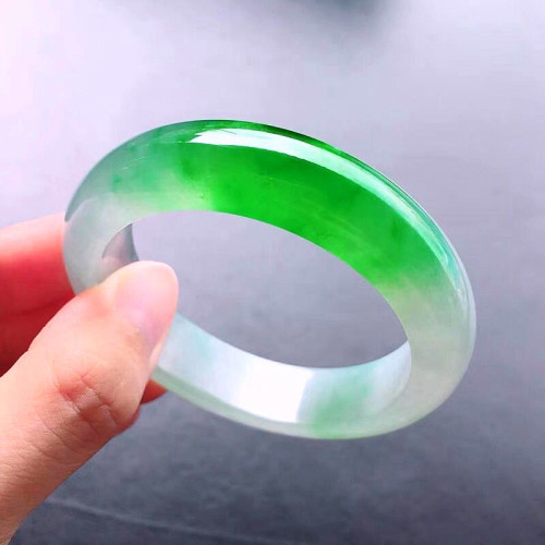 天然正品翡翠手鐲圓條A貨老坑冰種辣綠飄花玉手鐲貴妃玉鐲子女款