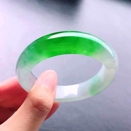 天然正品翡翠手鐲圓條A貨老坑冰種辣綠飄花玉手鐲貴妃玉鐲子女款