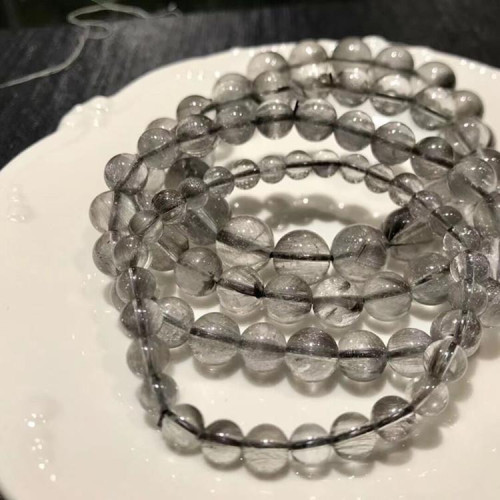 永韻水晶天然黑銀鈦晶手鏈簡約時尚款