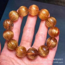永韻天然髮晶手鏈批髮 金髮晶銅髮圓珠手串 貓眼順髮單圈手鏈批髮