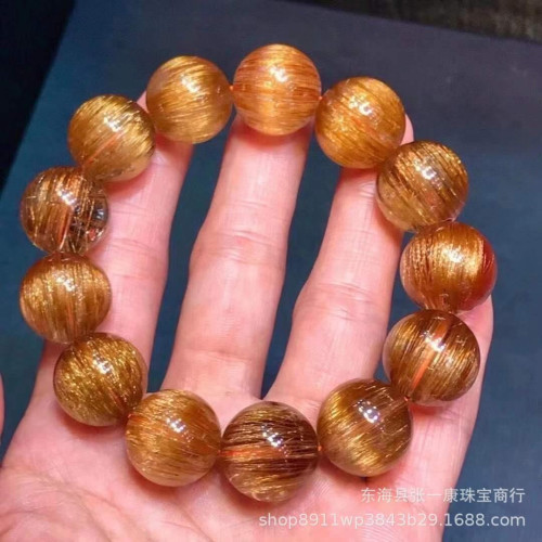 永韻天然髮晶手鏈批髮 金髮晶銅髮圓珠手串 貓眼順髮單圈手鏈批髮
