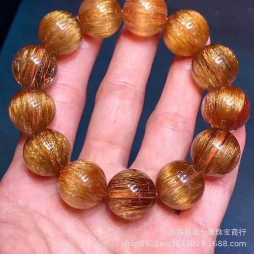 永韻天然髮晶手鏈批髮 金髮晶銅髮圓珠手串 貓眼順髮單圈手鏈批髮
