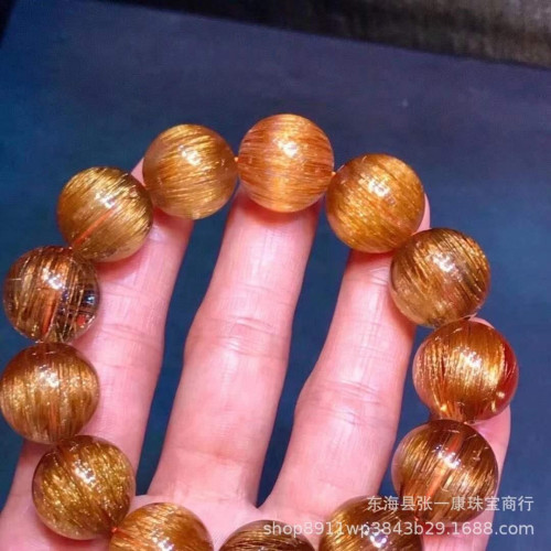 永韻天然髮晶手鏈批髮 金髮晶銅髮圓珠手串 貓眼順髮單圈手鏈批髮