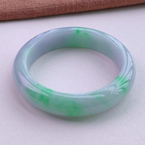 天然翡翠緬甸A貨正品冰糯種飄花春彩翡翠玉手鐲飄紫正圈翡翠手鐲