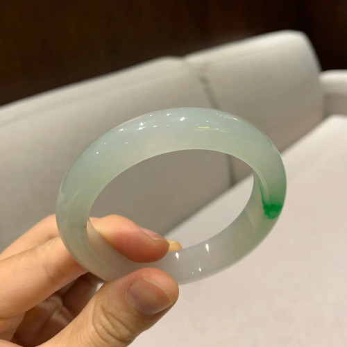 緬甸翡翠天然飄花翡翠手鐲圓條紫羅蘭翡翠手鐲貴妃翡翠鐲女款送禮