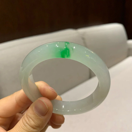 緬甸翡翠天然飄花翡翠手鐲圓條紫羅蘭翡翠手鐲貴妃翡翠鐲女款送禮