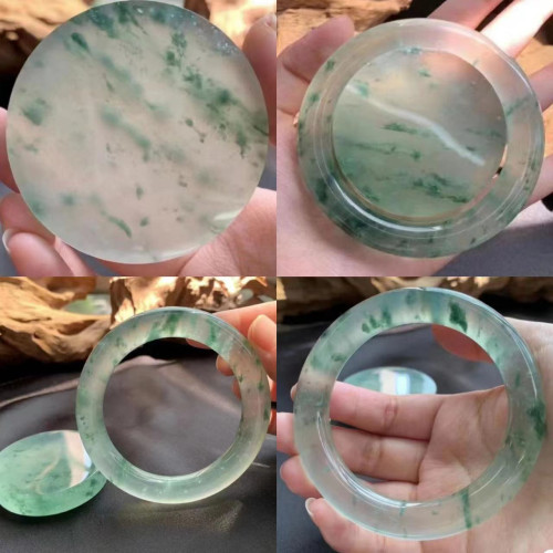 百年翡翠天然緬甸鑛區A貨翡翠手鐲冰種冰飄花少女款鐲子玉石陽綠