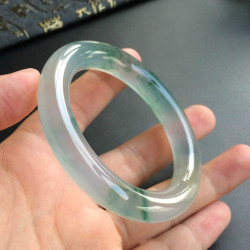 緬甸冰種老坑圓條翡翠手鐲飄綠花貴妃天然翡翠玉手鐲玉鐲子少女款