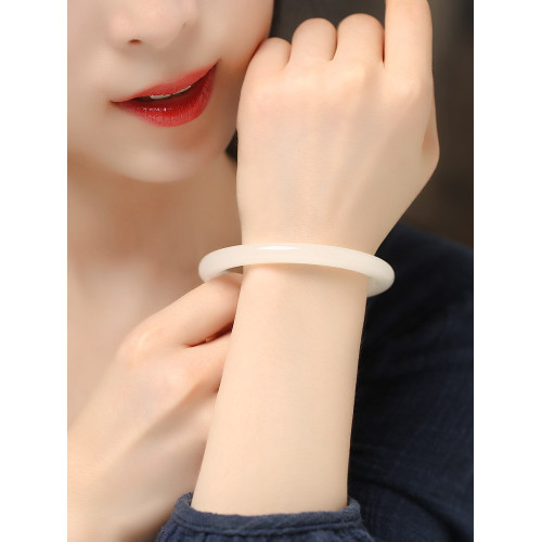 新款和田玉羊脂玉級白玉復古圓條手鐲少女細條鐲子女生民族風情侶