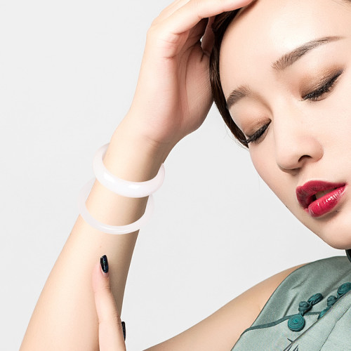 天然和田玉羊脂白玉手鐲女款玉石細條圓條鐲子寬版手鐲手飾送女友