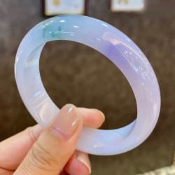 紫羅蘭翡翠手鐲天然緬甸圓條飄花春彩玉鐲子女款冰糯種飄紫玉手鐲