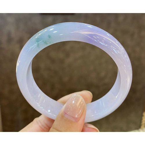 紫羅蘭翡翠手鐲天然緬甸圓條飄花春彩玉鐲子女款冰糯種飄紫玉手鐲