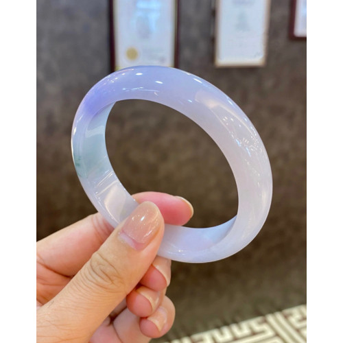 紫羅蘭翡翠手鐲天然緬甸圓條飄花春彩玉鐲子女款冰糯種飄紫玉手鐲