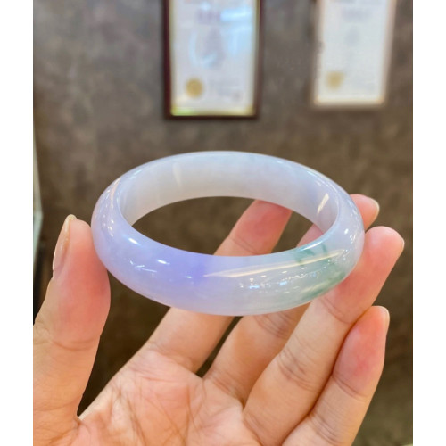 紫羅蘭翡翠手鐲天然緬甸圓條飄花春彩玉鐲子女款冰糯種飄紫玉手鐲