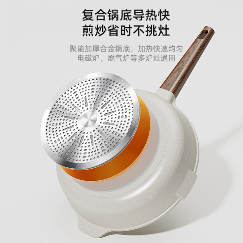 麥飯石平底不粘鍋家用炒菜鍋電磁爐燃氣灶專用牛排煎蛋油炸神器