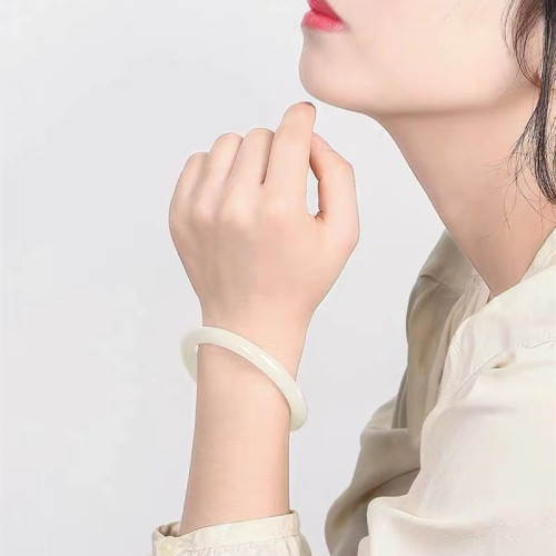 新疆和田玉羊脂級白玉手鐲玉鐲子女款圓條手鐲少女款細條玉鐲