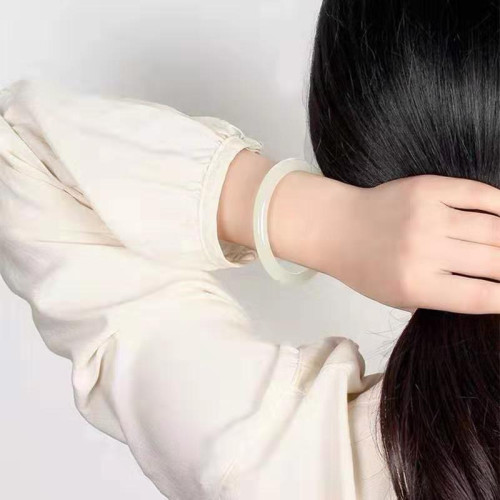 新疆和田玉羊脂級白玉手鐲玉鐲子女款圓條手鐲少女款細條玉鐲