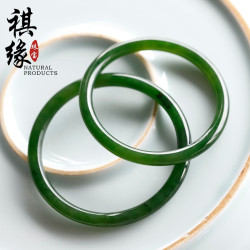 新品碧玉圓條曡戴叮噹手鐲女款和田玉手環簡約好看菠菜綠玉石首飾