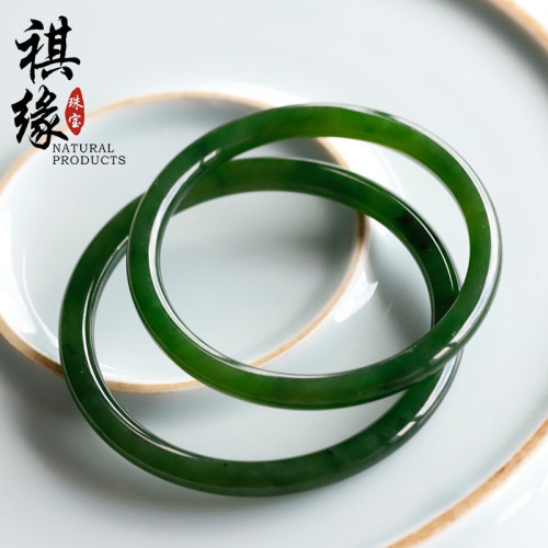 新品碧玉圓條曡戴叮噹手鐲女款和田玉手環簡約好看菠菜綠玉石首飾
