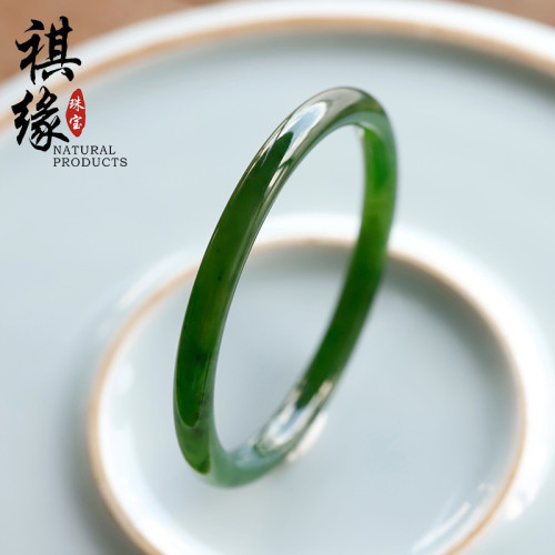 新品碧玉圓條曡戴叮噹手鐲女款和田玉手環簡約好看菠菜綠玉石首飾