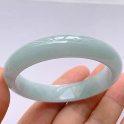 冰糯種翡翠手鐲單色緬甸老坑飄綠圓鐲女士玉石水潤細膩白底青鐲子