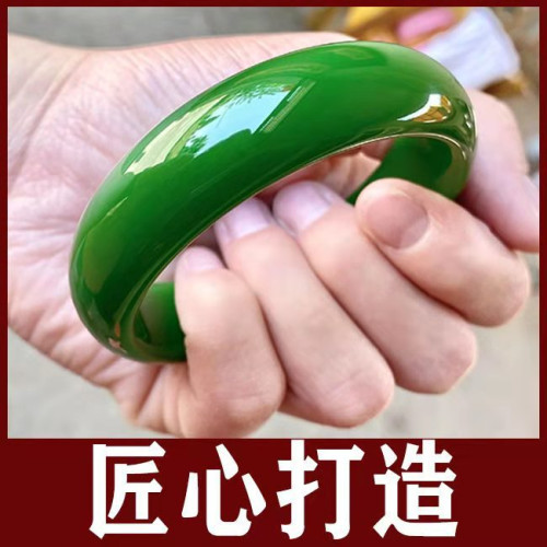 【小額批髮】新疆和田碧玉手鐲女旺夫真玉玉石媽媽款菠菜綠玉鐲子