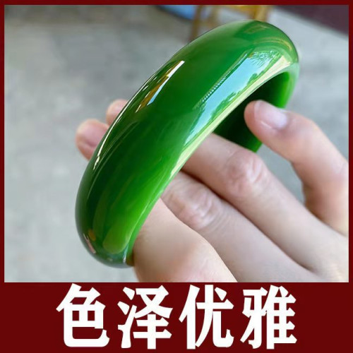 【小額批髮】新疆和田碧玉手鐲女旺夫真玉玉石媽媽款菠菜綠玉鐲子