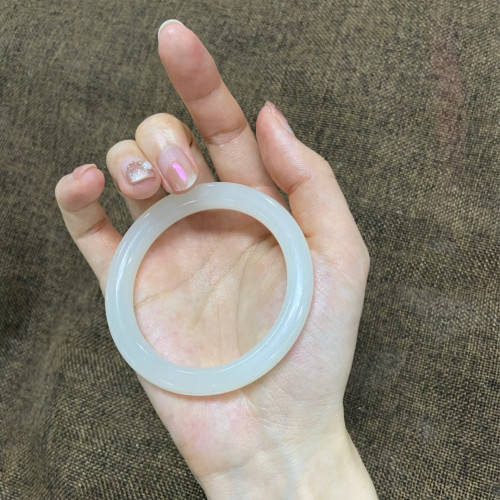 新疆和田玉羊脂玉鐲女款叮噹鐲少女圓條細條晴水天然白玉手鐲