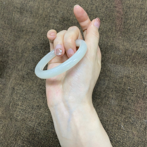 新疆和田玉羊脂玉鐲女款叮噹鐲少女圓條細條晴水天然白玉手鐲
