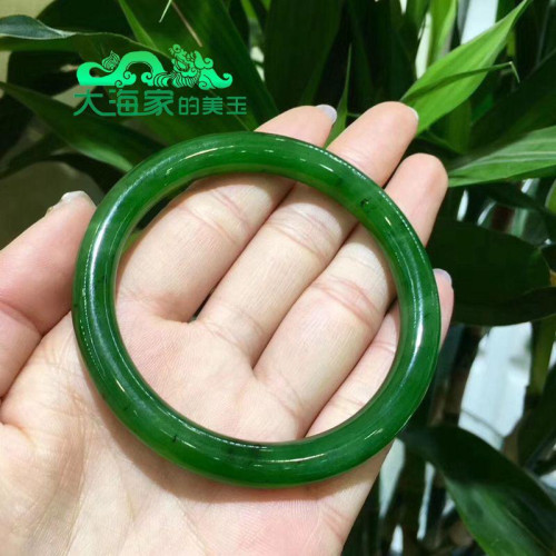 天然玉石和田玉碧玉手鐲玉鐲子女款圓條手鐲少女菠菜淺綠手鐲