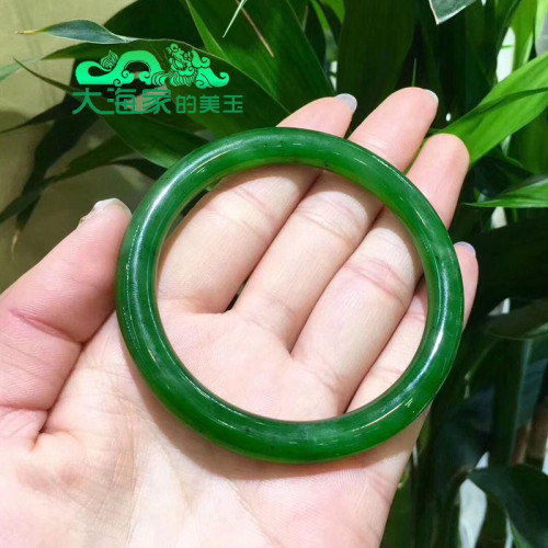 天然玉石和田玉碧玉手鐲玉鐲子女款圓條手鐲少女菠菜淺綠手鐲