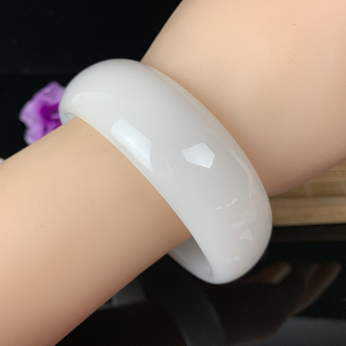 玉手鐲 新疆和田玉羊脂級白玉手鐲 崑侖玉加寬手鐲真玉女款玉鐲子