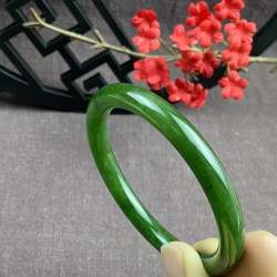 天然俄料和田玉菠菜綠碧玉圓條手鐲玉鐲各種圈口少女款帶証書