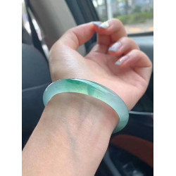 高冰種陽綠飄花a貨翡翠手鐲半山半水白底青緬甸真玉手鐲貴妃女款