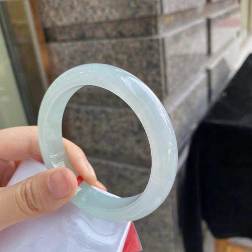冰種翡翠手鐲少女款緬甸老坑正圈圓條貴妃平安鐲冰透淺綠玉鐲子女