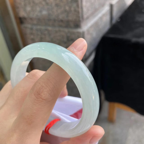 冰種翡翠手鐲少女款緬甸老坑正圈圓條貴妃平安鐲冰透淺綠玉鐲子女