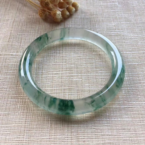 緬甸老坑天然冰種細圓條藍花翡翠手鐲正品翡翠手鐲少女玉石手鐲子