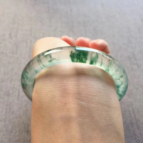 緬甸老坑天然冰種細圓條藍花翡翠手鐲正品翡翠手鐲少女玉石手鐲子